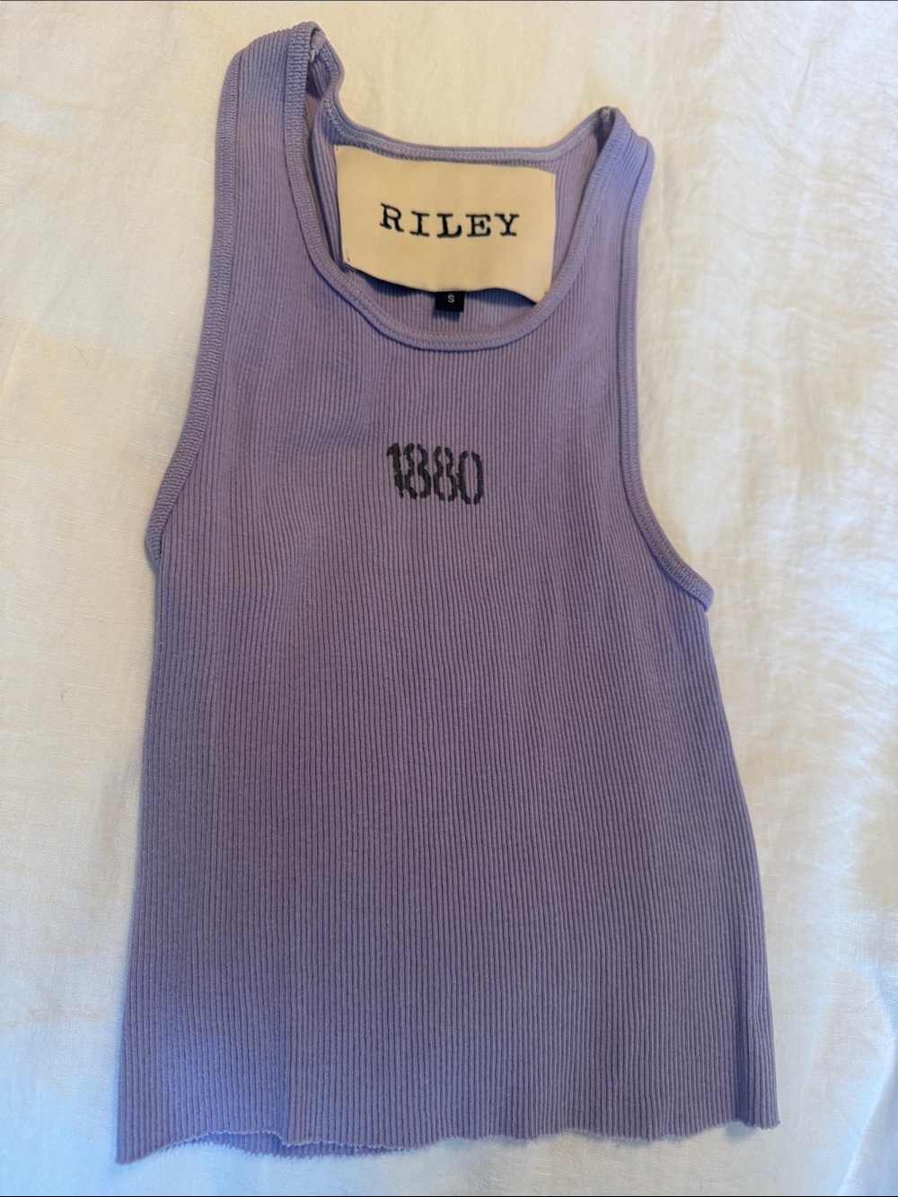 Riley Lavender Ribbed Tank with Subtle Chest Graphic